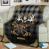 Clan Menzies Black  _ White Modern Tartan Crest Premium Blanket Celtic Stag Style SL31 Clan Menzies Tartan Today